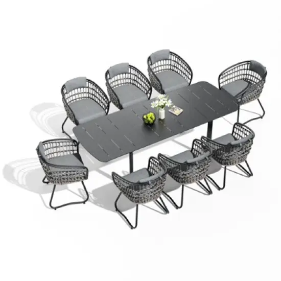 Crestlive Products Aluminum 9pc Extendable Patio Dining Set with Butterfly Leaf Rectangular Extension Table Expandable Outdoor Table with chairs image {15}