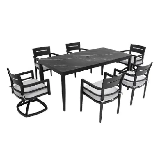 7-Piece Aluminum Patio Dining Set, 71" Sintered Stone Top Rectangular Table and 4 Armchairs & 2 Swivel Rockers with Sunbrella Cushions &ndash; Cuddlewood image {2}