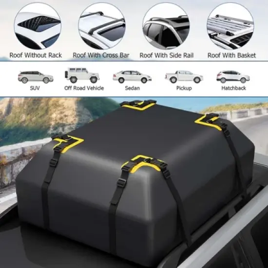 Costway 15 Cu.Ft Car Roof Bag 100% Waterproof Roof Top Luggage Bag for All Vehicles Black/Yellow image {6}