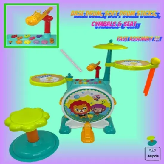 Play Baby - Kids Toddler First Electric Drum Kit Set with Mic And Seat image {4}