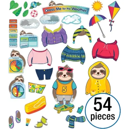 Carson-Dellosa Carson Dellosa One World Sloth Dress Me for the Weather Bulletin Board Set 54 Pieces image {4}