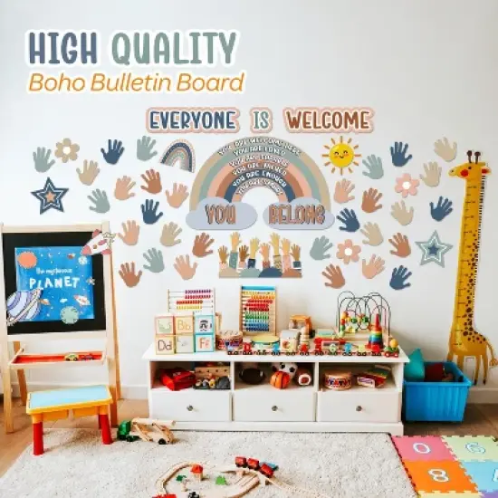 4E's Novelty 46 Pcs "Everyone is Welcome" Boho Classroom Bulletin Board Sets, Boho Welcome Bulletin image {6}