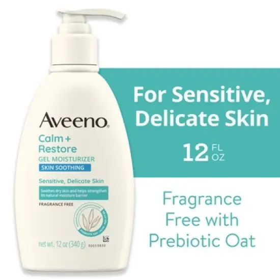 Aveeno Calm + Restore Gel Body Moisturizer Sensitive and Delicate Skin - Fragrance Free - 12oz image {8}