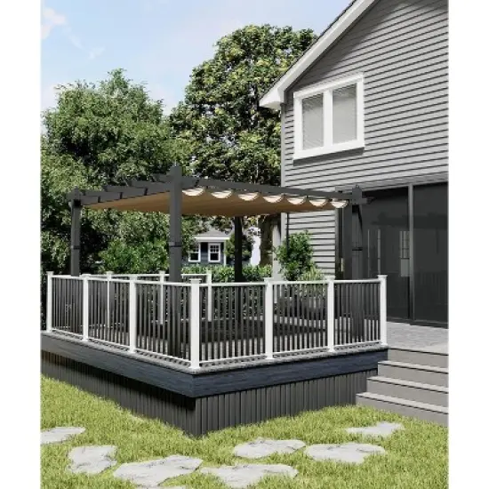 10x13ft Aluminum Pergola with Adjustable UV Waterproof Canopy Rust Resistant Frame Blue Curtains Easy Assembly image {5}