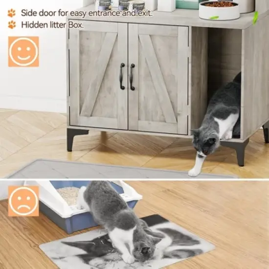 Cat Litter Box Enclosure with Shelves,Hidden Cat Box Cabinet Furniture with Scratching Mat,Wood Sturdy Cat Washroom Storage, Indoor Cat House image {5}