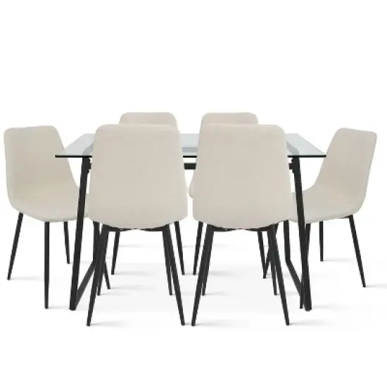 Mona+Bingo 7-Piece Black Rectangular Clear Tempered Transparent Glass Table with 6 Upholstered Side Chairs-Maison Boucle image {2}