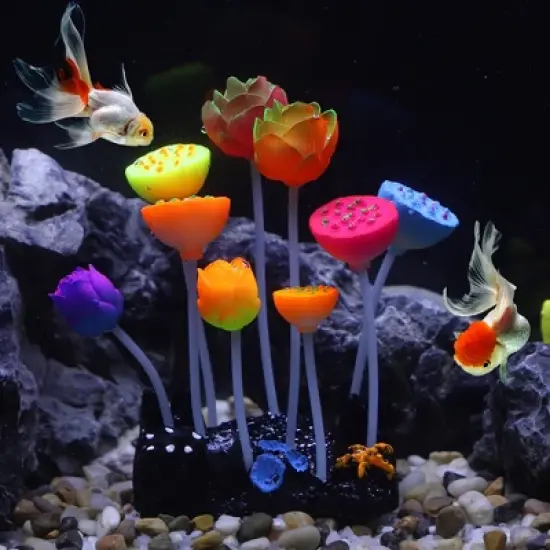 Unique Bargains Soft Silicone Glowing Aquarium Lotus Flower Multicolor image {1}