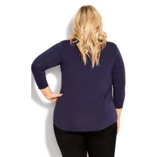 Women's Plus Size Milly Pleat Plain Top - navy | AVENUE image {1}