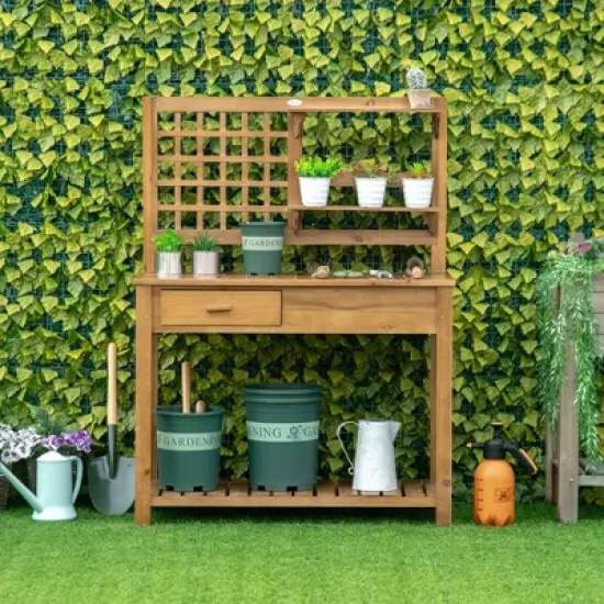 NicBex Outdoor Potting Bench Table Garden Work Bench Table Storage Shelves and Drawer,Planting Work Bench Table for Patio,Garden,Backyard,Brown image {3}