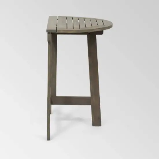 Westmount 3pc Half-Round Folding Acacia Wood Bistro Set - Gray - Christopher Knight Home image {4}