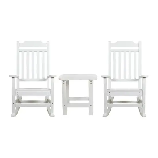Emma and Oliver Set of 2 Indoor/Outdoor Poly Resin Rocking Chairs with Side Table image {12}