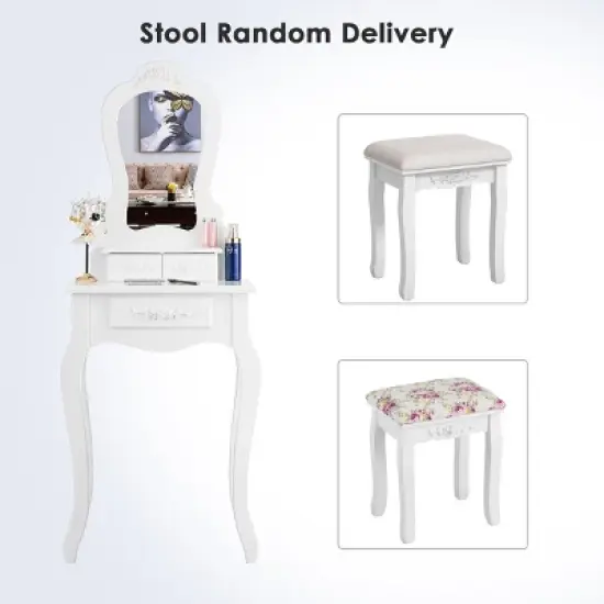 Costway White Vanity Jewelry Makeup Dressing Table Stool Drawer image {1}