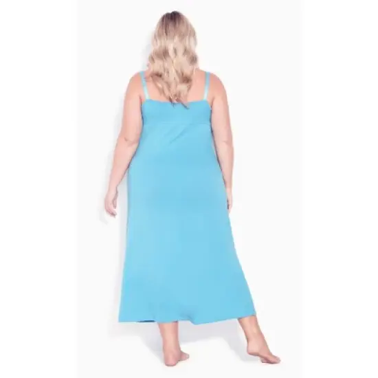 Women's Plus Size Lace Trim Maxi Sleep Dress - Milky Blue | AVENUE image {1}
