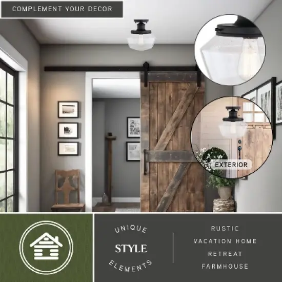 VAXCEL Collins Black Farmhouse Outdoor Flush Mount Ceiling Light Clear Schoolhouse Glass image {1}
