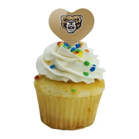 Oakland University Primary Logo Heart Love Cupcake Picks Toppers Decoration Set of 6 image {4}