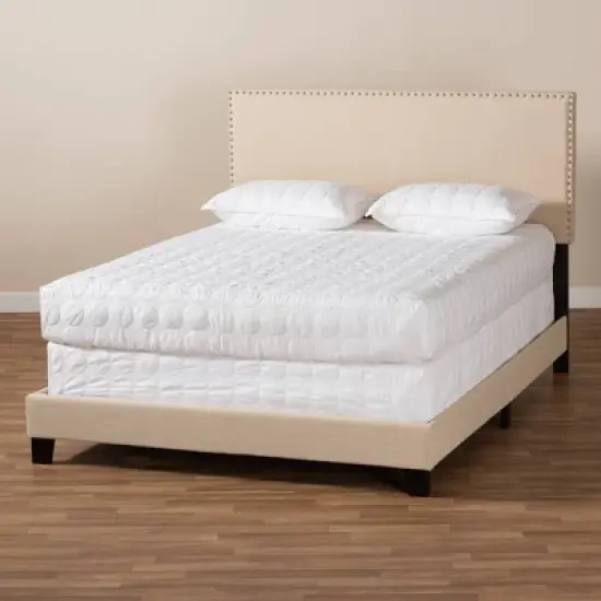 Ramon Linen Panel Bed with Nailhead Trim - Baxton Studio image {6}
