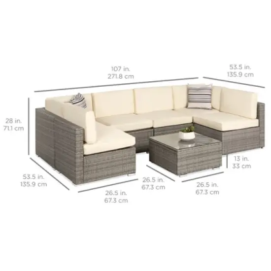 Best Choice Products 7-Piece Modular Outdoor Conversational Furniture Set, Wicker Sectional Sofas w/ Cover image {6}