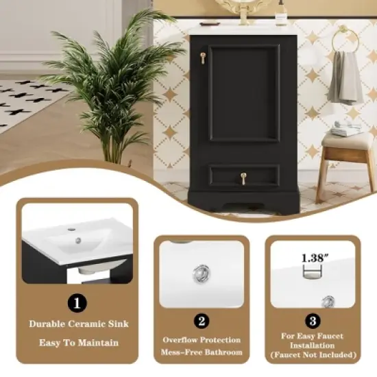 Hrinhom 20"W Bathroom Vanity,Modern Free-standing Storage cabinet with Compartment Drawer image {12}