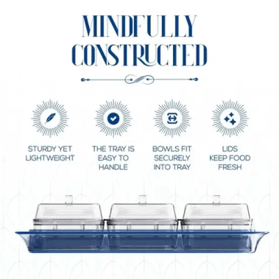 Elle Decor Acrylic Blue Tray w/ 6 Clear Bowls, Condiment Dishes, Serving Bowls, or Buffet Server, BPA Free, Perfect for Fruit, Appetizers, Chip & Dip image {5}