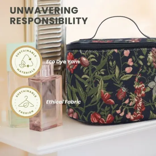 Signare USA Morning Garden Black Floral Toiletry Vanity Bag image {3}