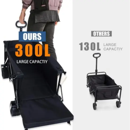 RISOKEYS Collapsible Utility Wagon,with 30% Expandable Tailgate,All-Terrain Beach Wheels,Adjustable Handle for Beach,Camping, Gardening,Outdoor image {3}