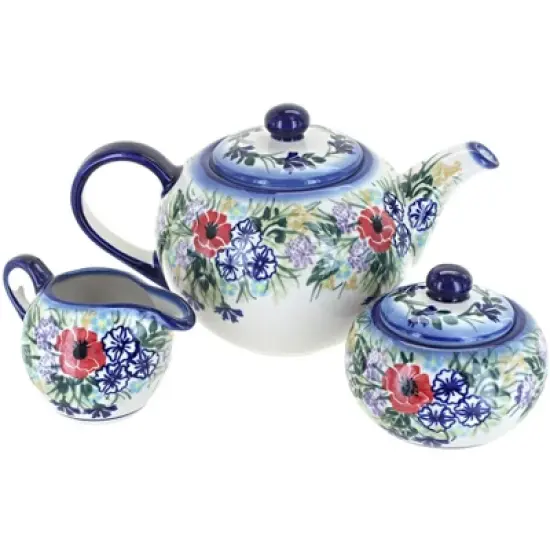 Blue Rose Polish Pottery 1700 WR Unikat 3 Piece Tea Set image {8}