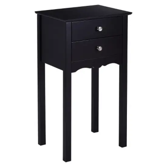 Costway 2 PCS Side Table End Accent Table Night Stand W/ 2 Drawers Black image {5}