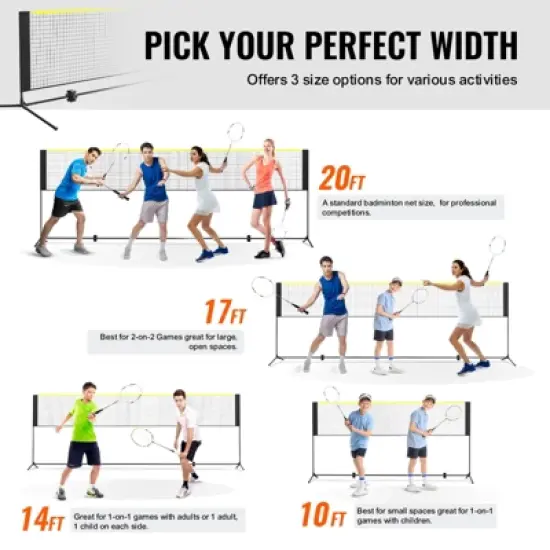 VEVOR Badminton Net, Height Adjustable Volleyball Net, 17ft Wide Foldable Pickleball Net, Portable Easy Setup Tennis Net Set with Poles, Stand image {3}