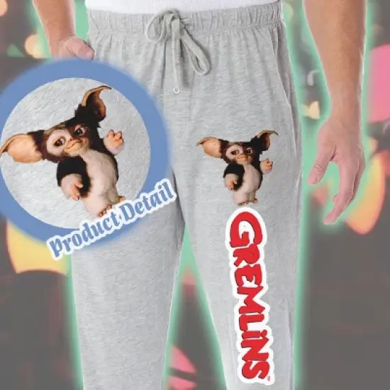 Gremlins Men's Gizmo And Classic Movie Script Logo Loungewear Pajama Pants Heather Grey image {2}