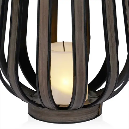 Alpine Corporation 12" Solar Brown Cylindrical Plastic LED Indoor Outdoor Decorative Lantern Off-White image {3}