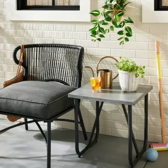 Square Faux Concrete & Metal Outdoor Accent Table - Dark Gray - Hearth & Hand&trade; with Magnolia image {1}