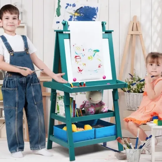 Costway 3 in 1 Double-Sided Wooden Kid's Art Easel Whiteboard image {4}
