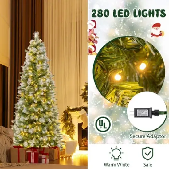 Costway 6/7.5/9 FT Pre-Lit Artificial Christmas Tree with 580/820/1228 Frosted Tips 470 LED Lights image {5}