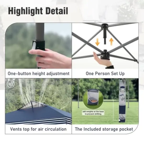 Captiva Designs 10&rsquo;x10&rsquo; Instant Pop Up Canopy Tent &ndash; One-Push Setup with Vented Roof, Includes Storage Bag and Accessories image {9}