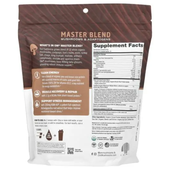 Om Mushrooms Master Blend, Plant Protein, Creamy Chocolate, 1.2 lb (546 g) image {1}