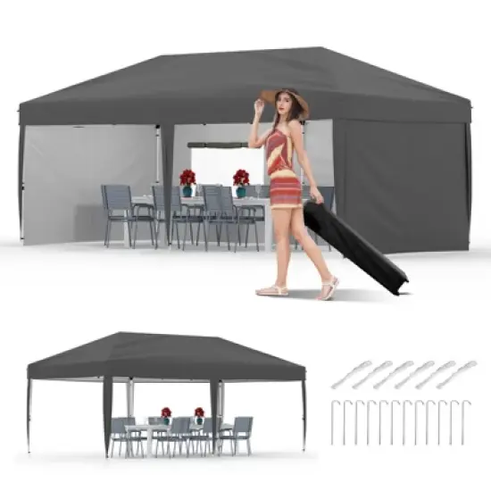 10x20 Pop Up Canopy with Sidewalls - Heavy Duty Canopy Tent with Roller Bag,Adjustable Height,4 Weight Bags,8 Stakes & 6 Guy Ropes Included image {11}