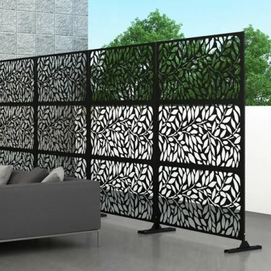 Lirago Black 72 in. Galvanized Metal Outdoor Privacy Screens Garden Outdoor Fence image {6}