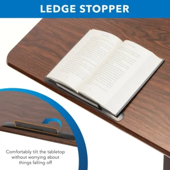 Mount-It! Height Adjustable Overbed Desk and Table with Tilting Tabletop | Overbed Medical Table with Wheels | Dark Walnut image {7}