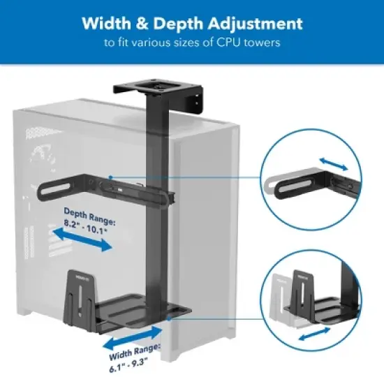 Mount-It! Rotating Heavy Duty CPU Mount | Height and Width Adjustable CPU Bracket for Under Desk and Wall Installation | 44 Lbs. Weight Capacity image {3}