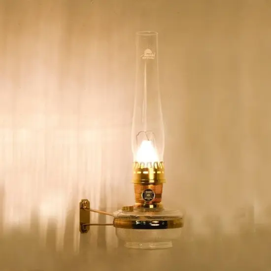 Aladdin Wall Mount Oil Lamp, Genie III Regency Fuel Lighting for Homesteaders or Emergencies, Clear Glass, 18 inches tall, Brass Trim image {1}