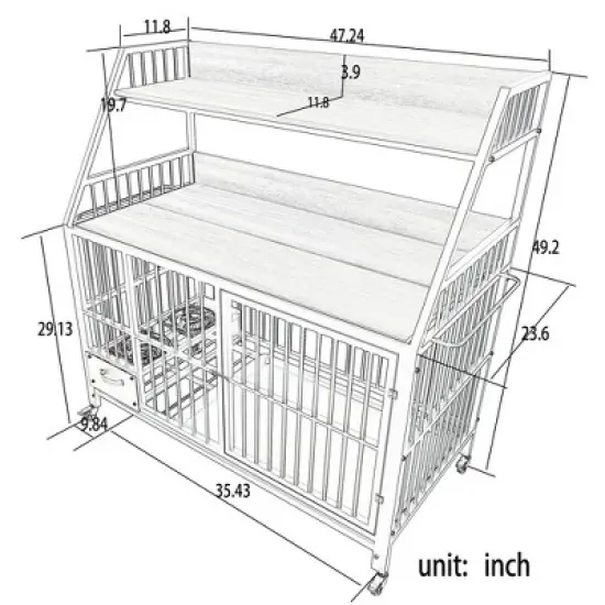 Whisen Large Pet Crate with Rack, Drawers, Stainless Steel Basin image {8}