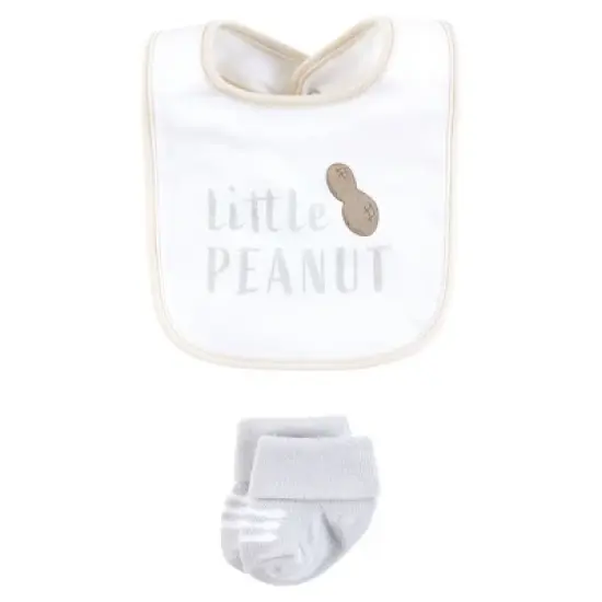 Hudson Baby Cotton Bib and Sock Set, Little Peanut, One Size image {3}