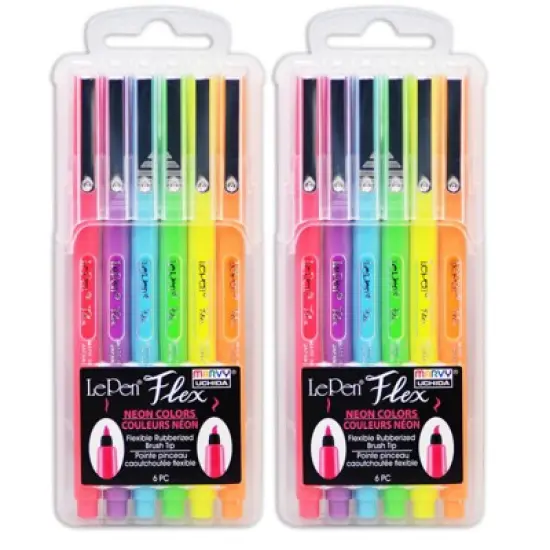 Marvy Uchida LePen Flex, 6 Neon Colors Per Pack, 2 Packs image {1}