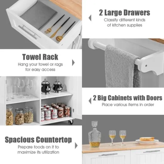 Costway Rolling Kitchen Cart Island Heavy Duty Storage Trolley Cabinet Utility White image {8}