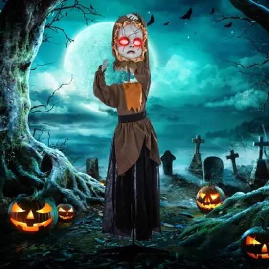 HOMCOM Halloween Doll with Simulated Wound Cracks, Animatronic Prop w/ Light Up Eyes for Party image {1}