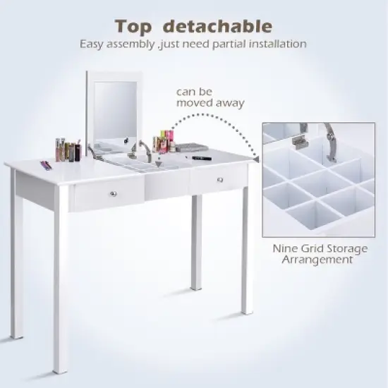 Costway Vanity Table Dressing Table Flip Top Desk Furniture White image {6}