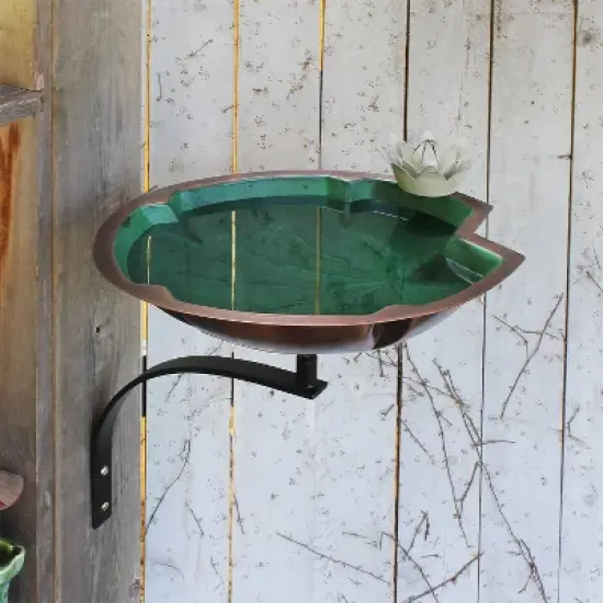 13.75" Lilypad Birdbath with White Flower and Wall Mount Bracket Copper Plated an Patina Finish - Achla Designs image {2}