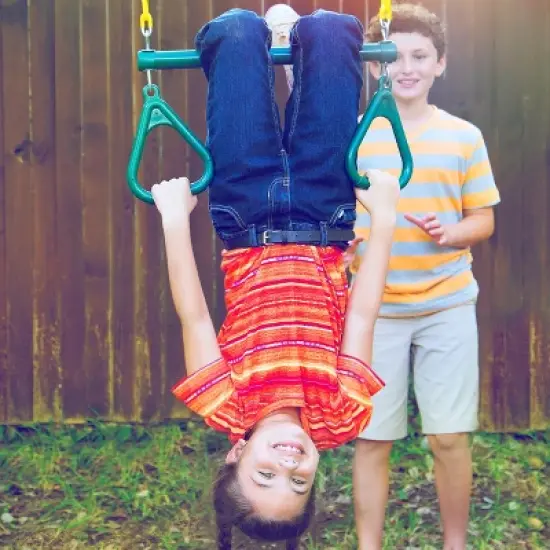 Jungle Gym Kingdom Swing Trapeze Bar Set With Rings Outdoor Swingset For Kids Playground & Treehouse With Accessories & Locking Hardware 18" Inch image {3}