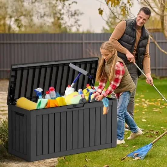 SEVOBAL Deck Boxes 80 Gal Outside Storage Box Container for Storage Patio Furniture, Garden Tools, Black, 46.26"*18.7"*23.23" image {3}