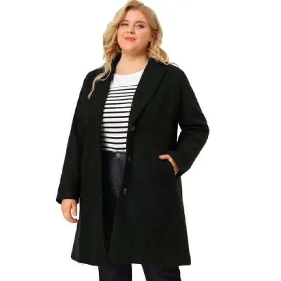 Agnes Orinda Women's Plus Size Winter Notched Lapel Single Breasted Pea Coat image {9}